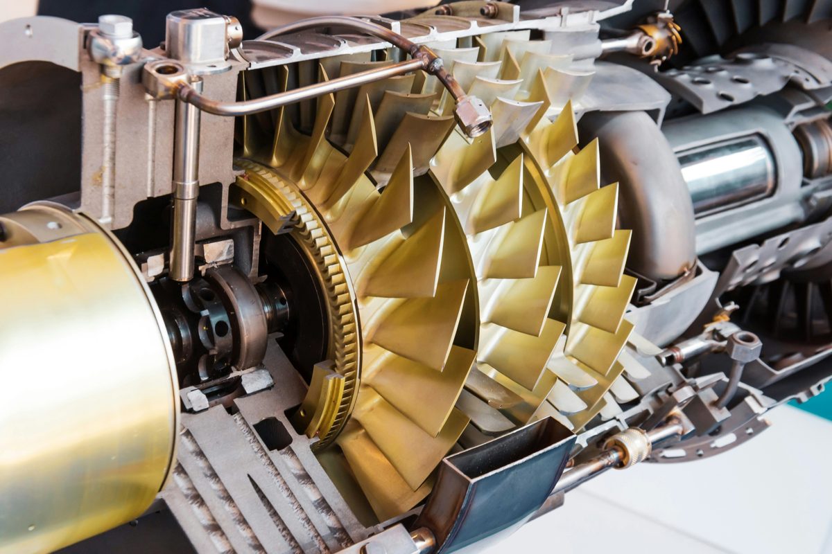 Cutaway of a turbine engine showing compressor stages